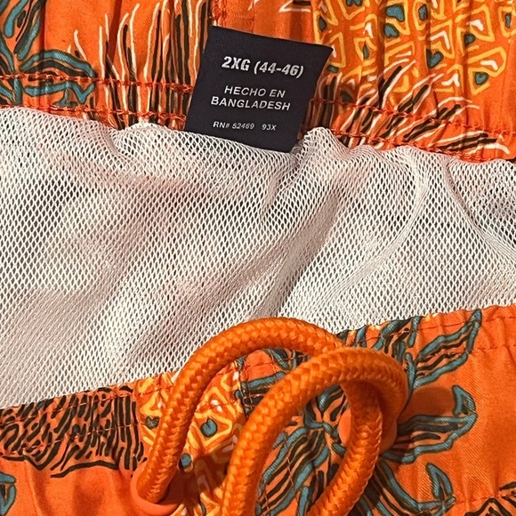 George Orange Tropical Print Men's Swim Trunks - Picture 5 of 5